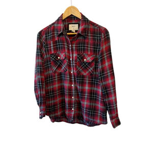 FOREVER 21 Red Plaid Snap Button Collared Casual Shirt M